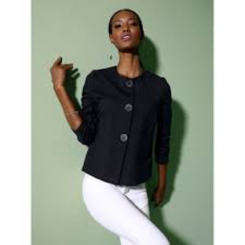 Newport News Black Button Front Jacket Blazer Career 3/4 Sleeve Small